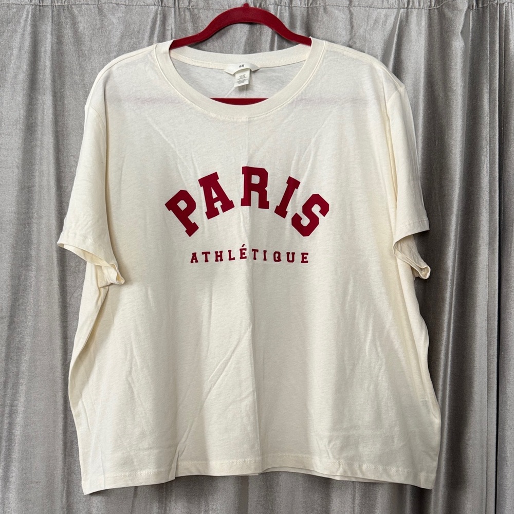 Cream Tee with Red Paris Athlétique Design